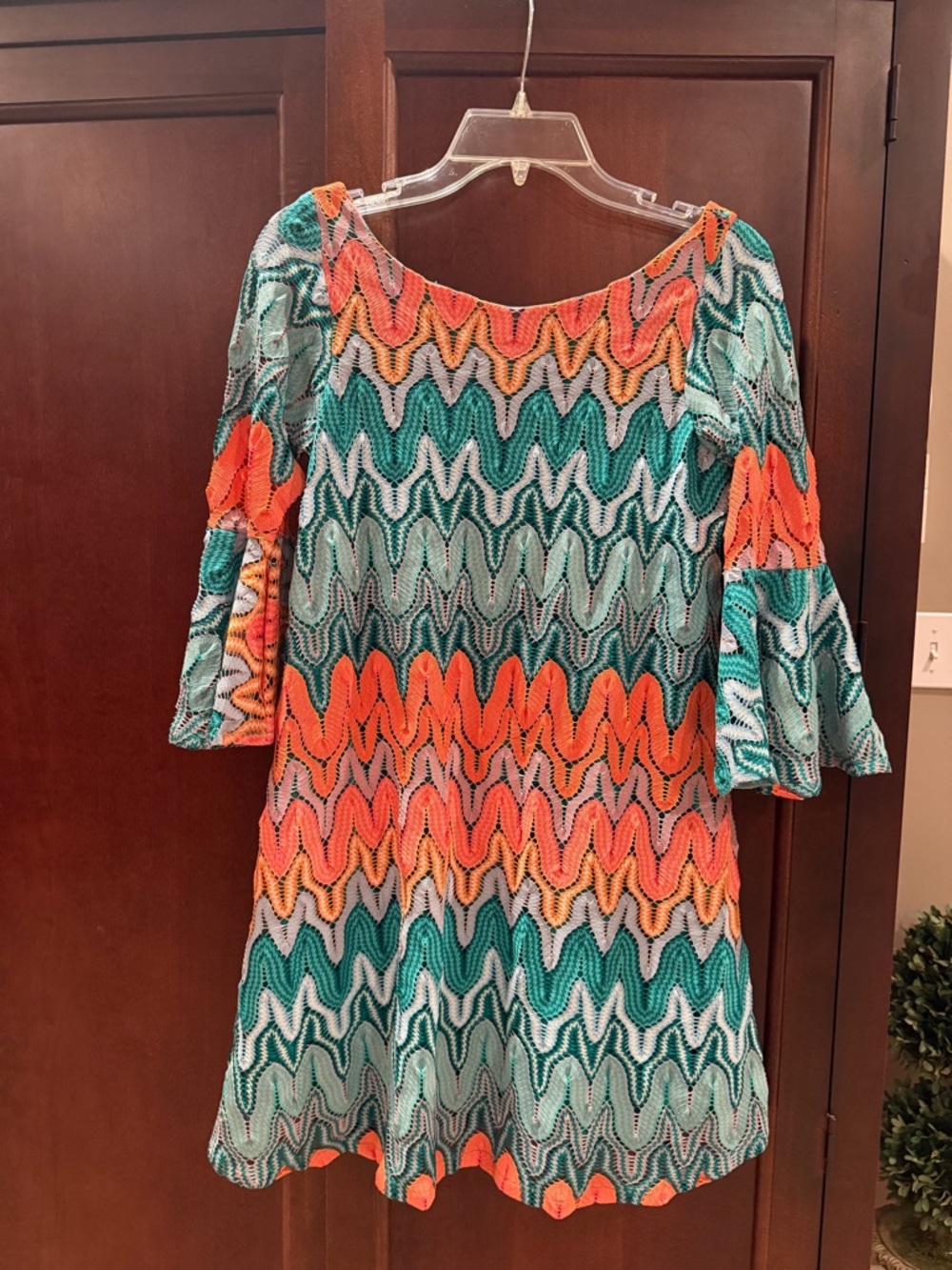 Judith March Multicolor Chevron Mini Dress - Teal, Orange, Coral